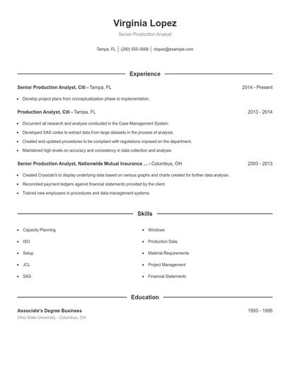 Senior Production Analyst Resume