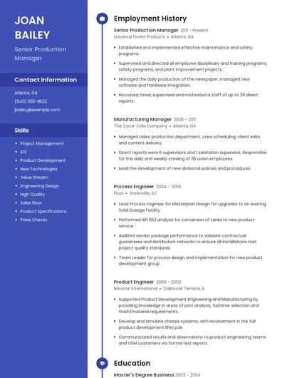 Senior Production Manager Resume
