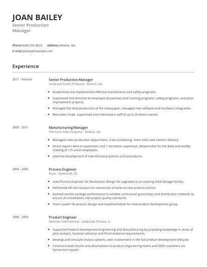 Senior Production Manager Resume