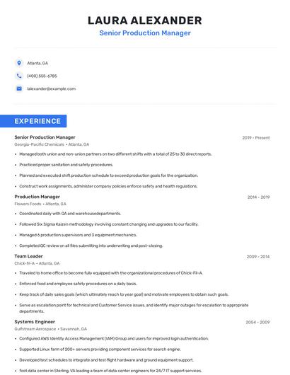 Senior Production Manager Resume