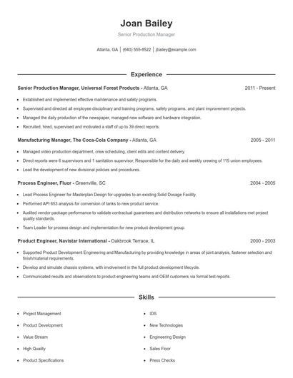Senior Production Manager Resume