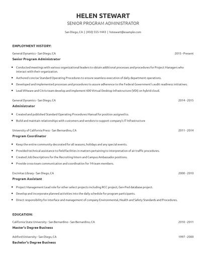 Senior Program Administrator Resume
