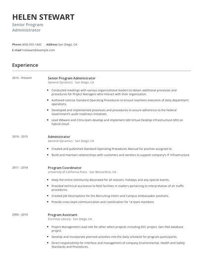 Senior Program Administrator Resume