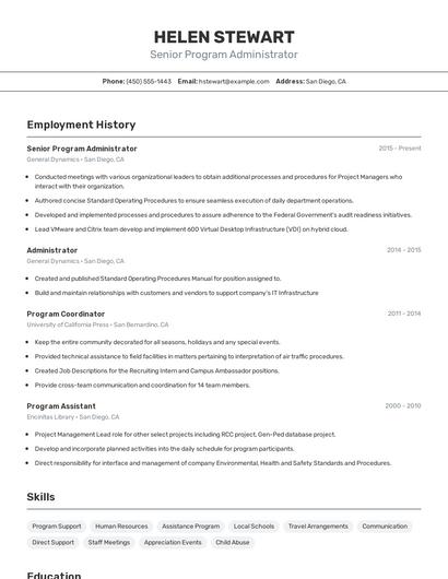 Senior Program Administrator Resume