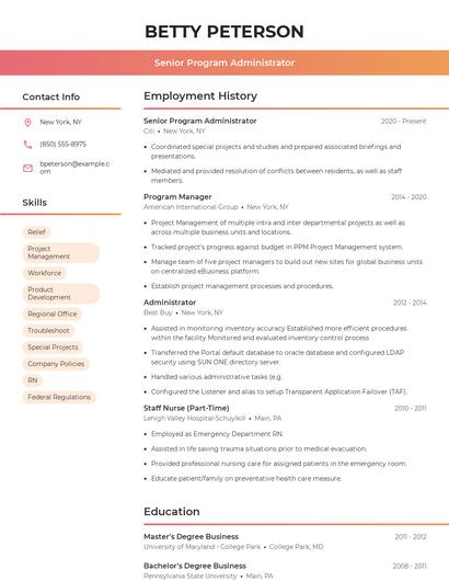 Senior Program Administrator Resume