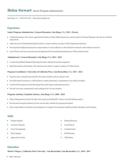 Senior Program Administrator Resume