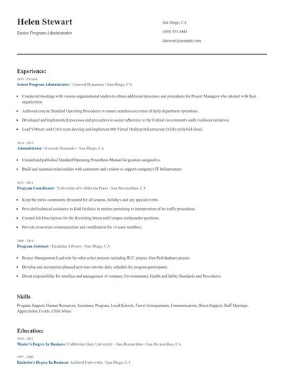 Senior Program Administrator Resume