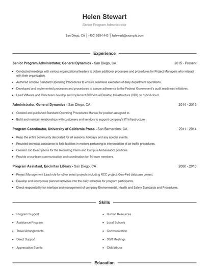 Senior Program Administrator Resume