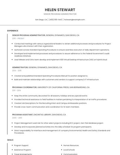 Senior Program Administrator Resume