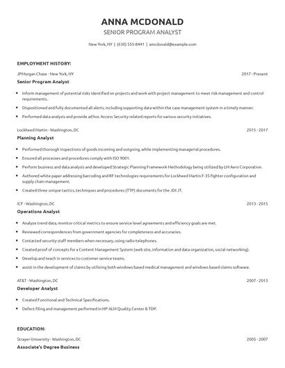 Senior Program Analyst Resume