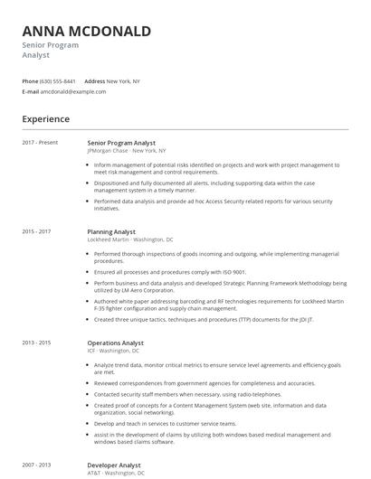 Senior Program Analyst Resume