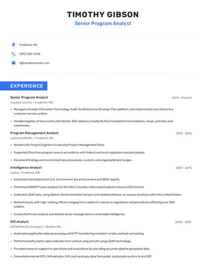 Senior Program Analyst Resume