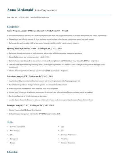 Senior Program Analyst Resume