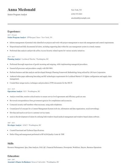 Senior Program Analyst Resume