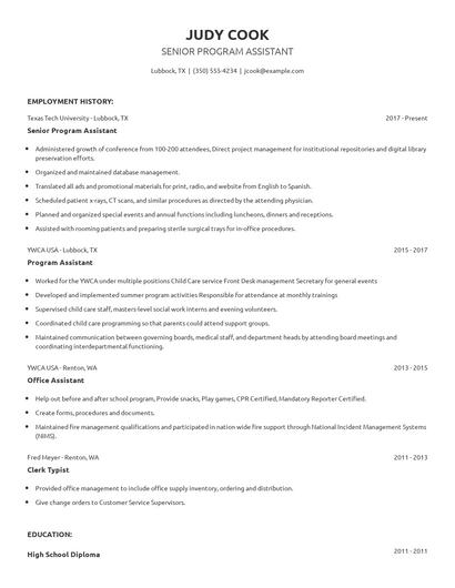 Senior Program Assistant Resume
