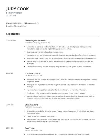 Senior Program Assistant Resume