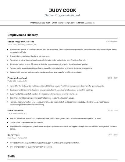Senior Program Assistant Resume