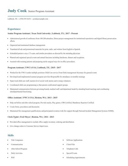 Senior Program Assistant Resume