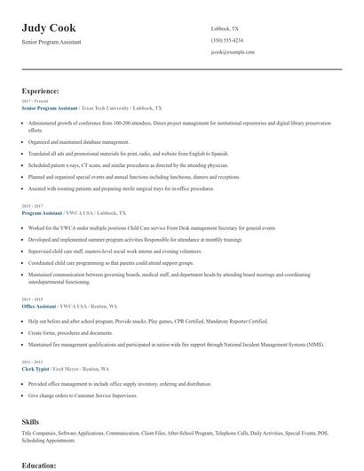 Senior Program Assistant Resume