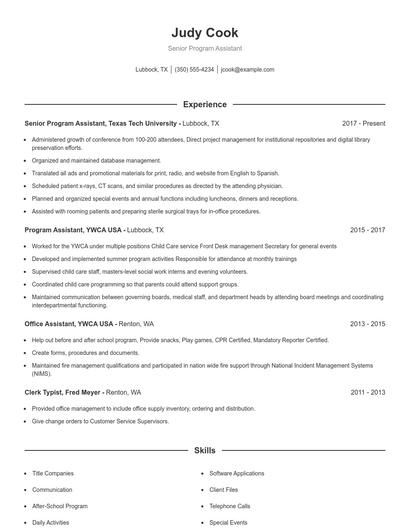 Senior Program Assistant Resume