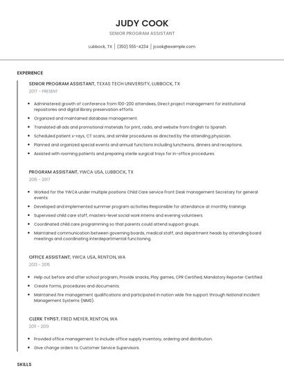 Senior Program Assistant Resume