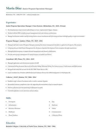 Senior Program Operations Manager Resume