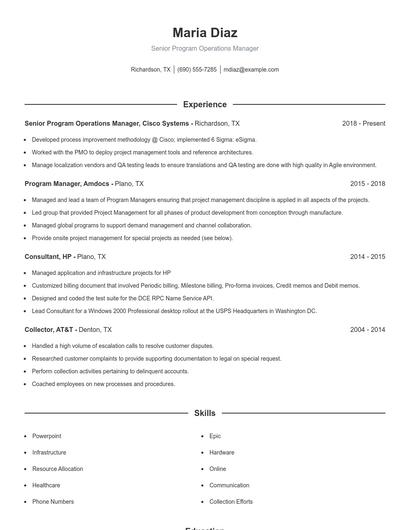 Senior Program Operations Manager Resume