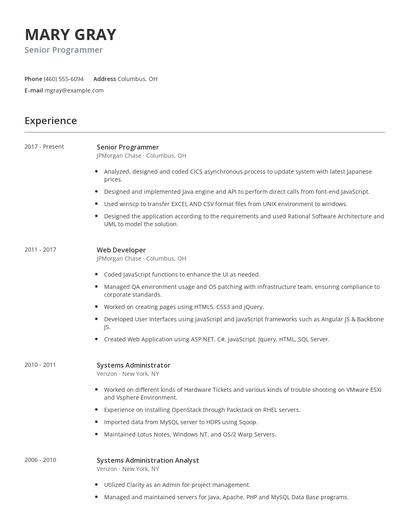 Senior Programmer Resume