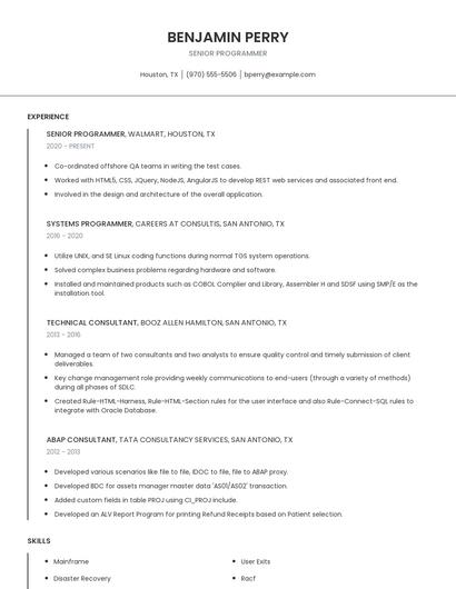 Senior Programmer Resume
