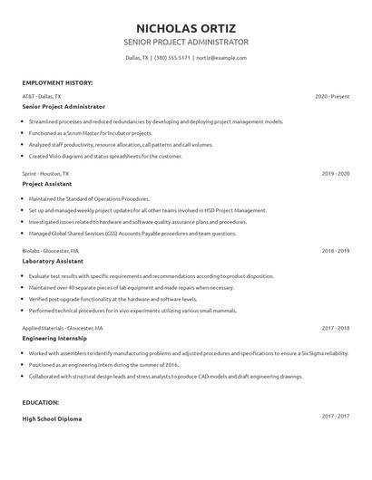 Senior Project Administrator Resume