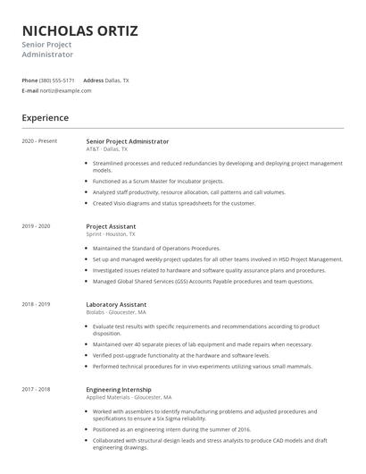 Senior Project Administrator Resume