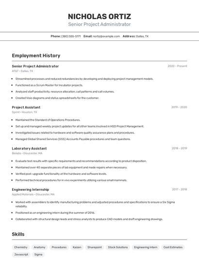 Senior Project Administrator Resume