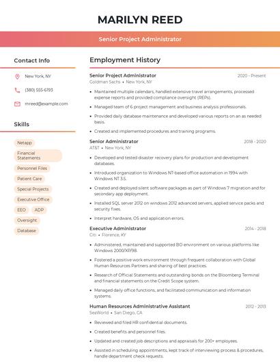 Senior Project Administrator Resume