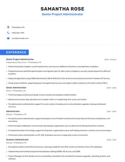 Senior Project Administrator Resume
