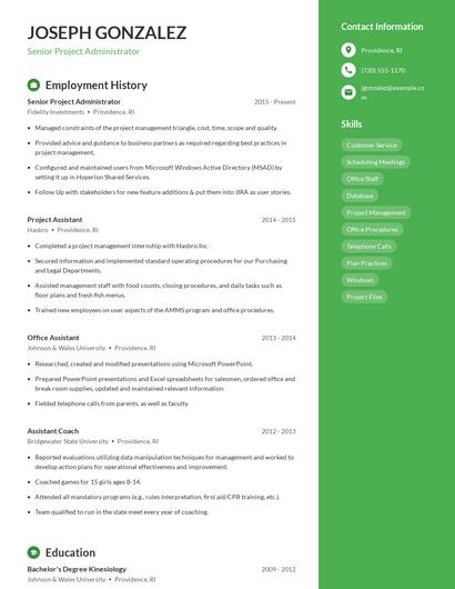 Senior Project Administrator Resume