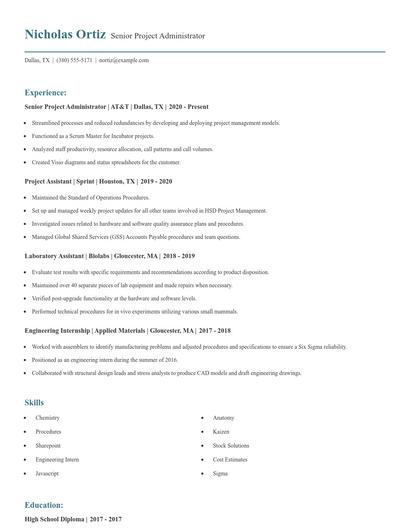 Senior Project Administrator Resume