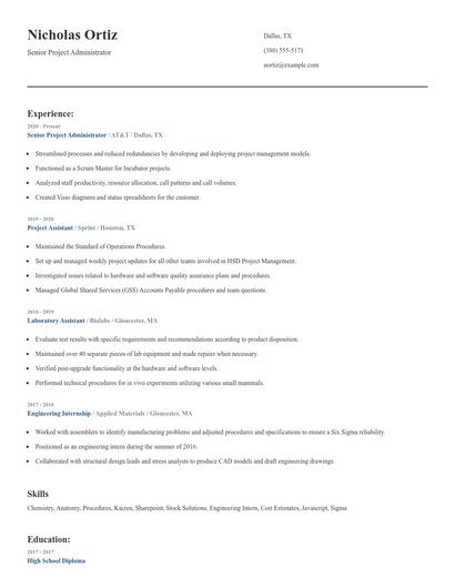 Senior Project Administrator Resume