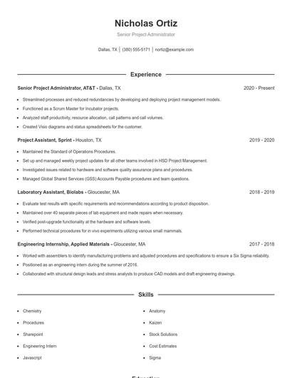 Senior Project Administrator Resume