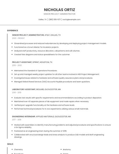 Senior Project Administrator Resume