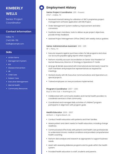 Senior Project Coordinator Resume