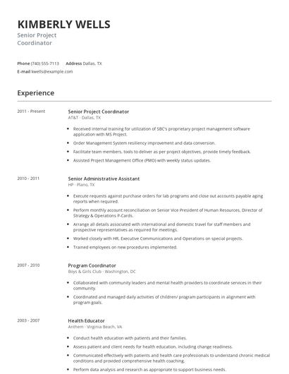Senior Project Coordinator Resume