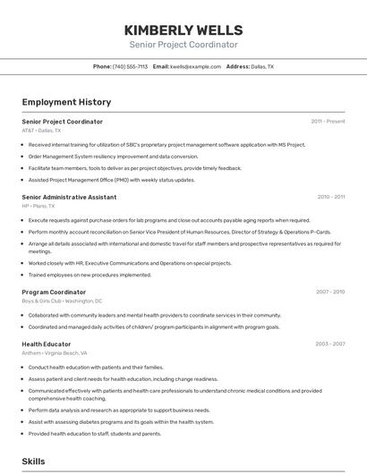 Senior Project Coordinator Resume
