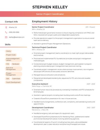Senior Project Coordinator Resume