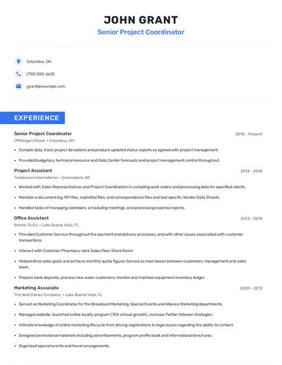 Senior Project Coordinator Resume