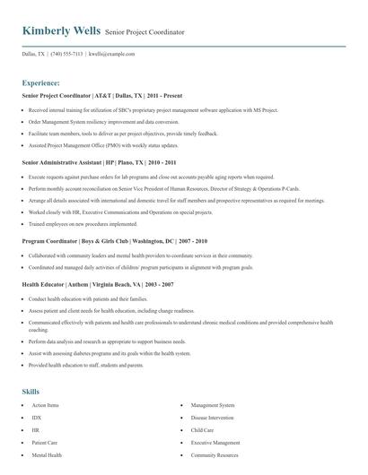 Senior Project Coordinator Resume
