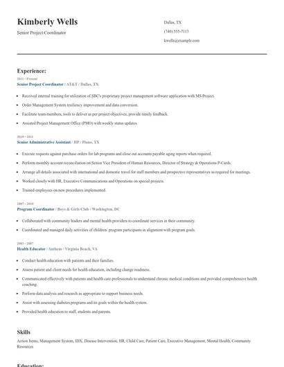 Senior Project Coordinator Resume