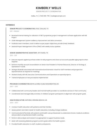 Senior Project Coordinator Resume