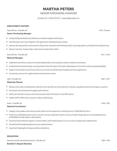 Senior Purchasing Manager Resume