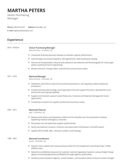 Senior Purchasing Manager Resume