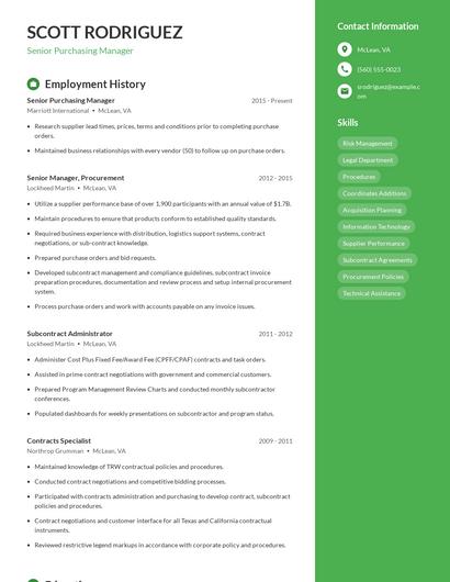 Senior Purchasing Manager Resume